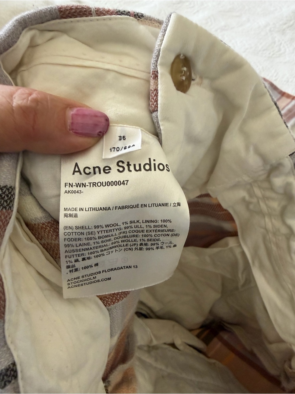 Acne Studios Cream and Brown Plaid Trousers - Picture 2 of 4